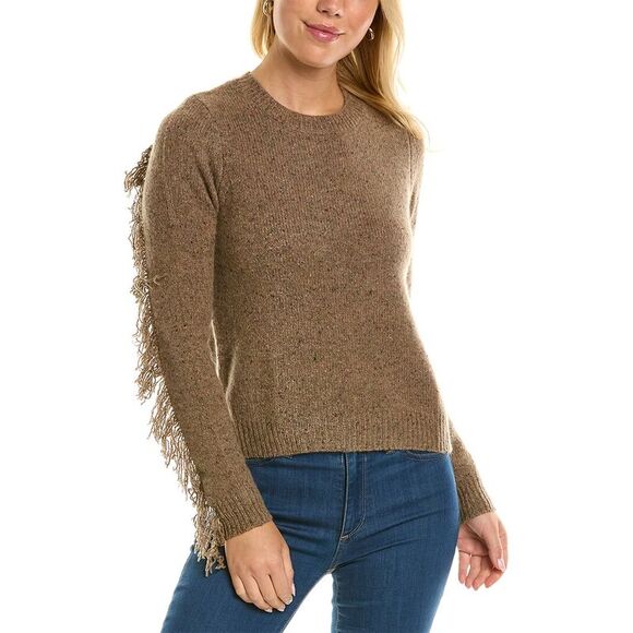 Autumn Cashmere Womens  Fringed Cashmere Sweater, Brown - Picture 1 of 3